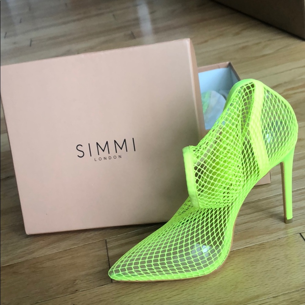 Neon Yellow Fishnet Heels - UK 5, US 7